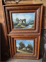 (2) Oil on Canvas Framed Art, Cabin Scenes