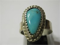 Southwest SS Turquoise Ring - Hallmarked