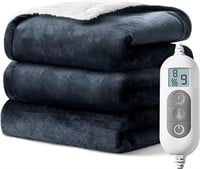 Heated Throw Blanket w 1-9 hrs Timer Auto-Off Navy