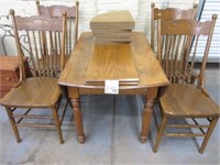 Oak Drop Leaf Table w/ (4) Chairs, (2) Leaves &