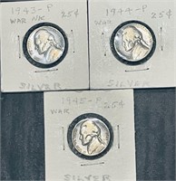 3 SILVER War Nickels (1943-P, 1944-P, 1945-P)