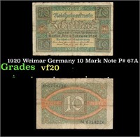 1920 Weimar Germany 10 Mark Note P# 67A Grades vf,
