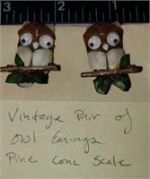 Vintage Clip On Owl Earrings