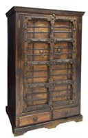 LARGE ARMOIRE WITH ANTIQUE IRON STUDDED DOORS