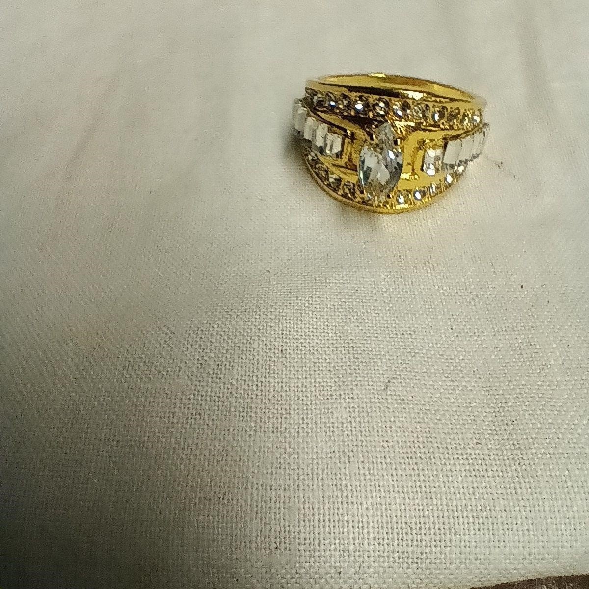 Gold Toned Ring with Clear Baguettes