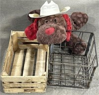 (AA) Lot: Wood & Metal Crates, Stuffed Animal &