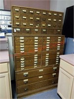 Antique oak library card catalog multi drawer