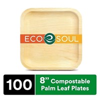 ECO SOUL 100% Compostable 8 Inch Palm Leaf Square