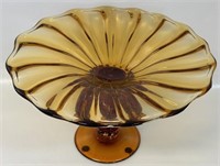 SUBSTANTIAL LARGE BLOWN AMBER GLASS COMPOTE