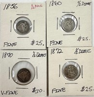 Assorted Half Dimes, 1860, 1870,1856, 1872