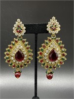 Large multi colored rhinestone earrings