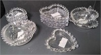 Flat of various Candlewick Glass hearts and more