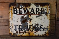 Painted Steel BEWARE OF TRUCKS Sign