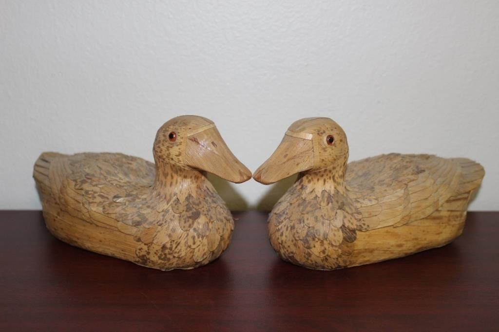 A Pair of Rattan Duck Decoys