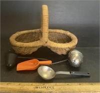 SMALL BASKET W/KITCHEN ITEMS-ASSORTED