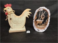 2 Wood Decor: Hen & Deer