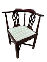 SOLID MAHOGANY CHIPPENDALE CORNER CHAIR