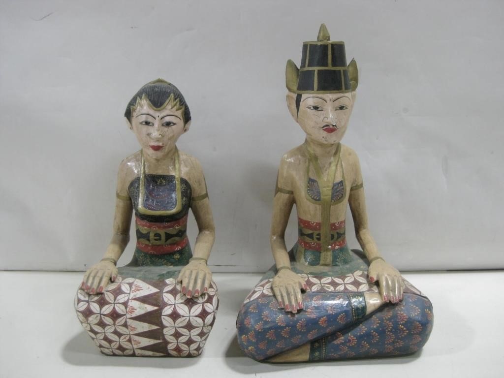 Two Wood Carved Ethnic Statues Tallest 15"