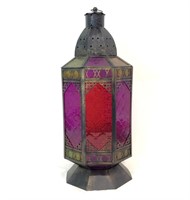 Multi-Colored Glass Panel Candle Lantern