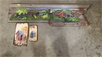 Painted burn wood lot of three pieces