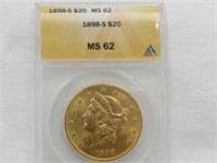 1898 S $20 gold Liberty Head MS62 ANACS