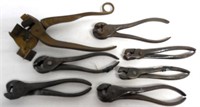 lot of 7 pliers & leather tool