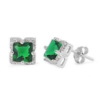 Princess Cut 2.00ct Emerald Earrings