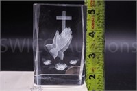 Crystal etched with hand holding cross (#875)