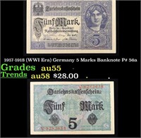 1917-1918 (WWI Era) Germany 5 Marks Banknote P# 56