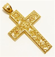 1.5" Ornate 14K Yellow Gold Cross Pendant 2.1g
