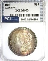 1883 Morgan PCI MS65 Rainbow