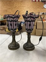 Pair of 15 Inch Stain Glass Lamps