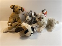 Lot of 4 Beanie Babies Plush Toys (Cats and Dogs)