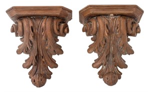 Trompe L'Oeil Wood Plaster Wall Brackets, Pair