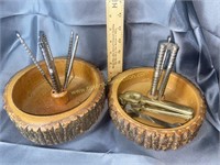 2 nut bowl sets with nutcrackers one has crack