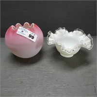 Cranberry Overlay & Silver Crest Milk Glass Bowls