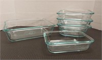 Pyrex glass storage containers.  Qty 5.( 3 ) 6.5