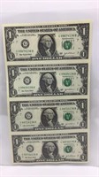 2003A Uncut Sheet of (4) $1 Federal Reserve Notes
