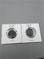 2 1869 shield nickel