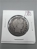 1908 d barber half dollar