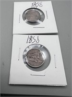 2 1858 flying eagle pennies