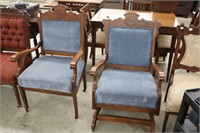 PAIR OF CARVED PARLOUR CHAIRS - ONE A ROCKER