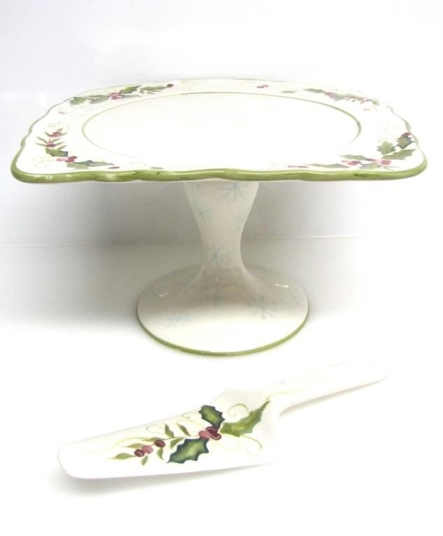 TRACY POTTERY FOOTED CAKE PLATE & SLICE SERVER