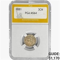 1881 Nickel Three Cent PGA MS64