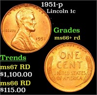 1951-p Lincoln Cent 1c Grades GEM++ RD