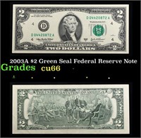 2003A $2 Green Seal Federal Reserve Note Grades Ge