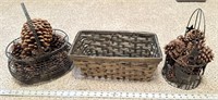 (3) baskets with pinecones