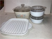 Corningware: casserole w/lid, grab-it’s w/lids,