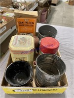 OLD SIFTERS, TINS, CHEESECLOTH, OLD SOFTBALL