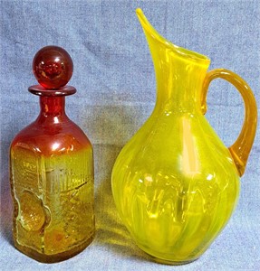 ART GLASS PITCHER & AMBERINA BOTTLE BLENKO ? 1960s